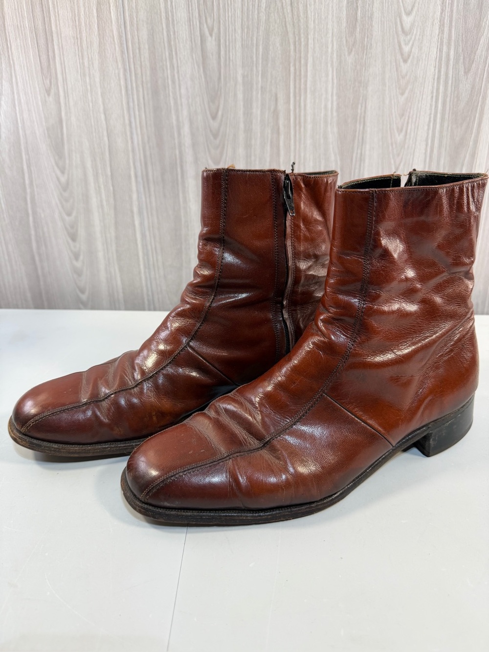 Vintage Florsheim Imperial Men’s Leather Ankle Cognac Brown Beatle Boots Sz 11 D